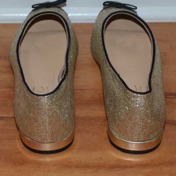 Nanette Lepore Dina Gold Glitter Bow tie Pointed Toe ballet flats, sz 8M - Picture 3 of 8
